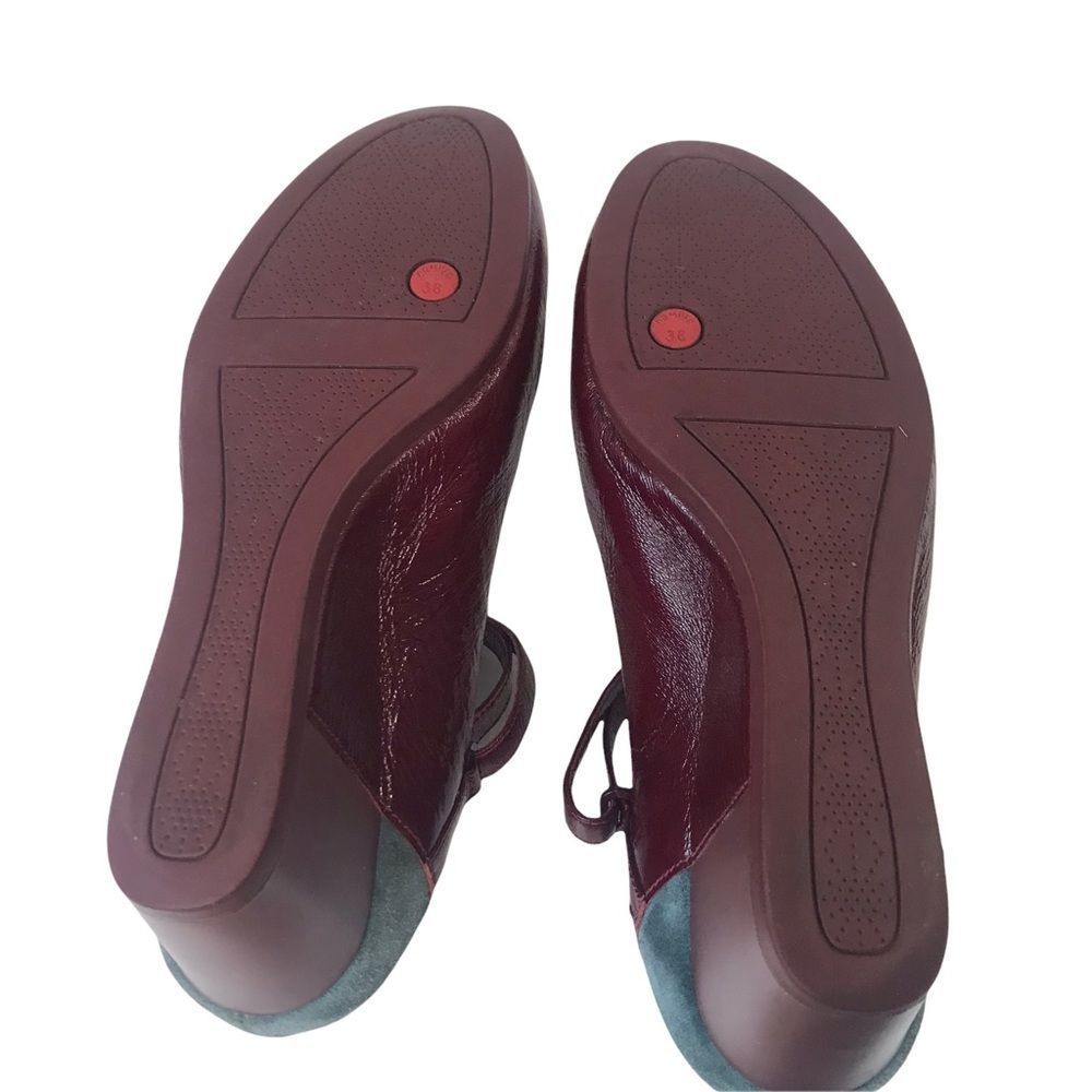 Maroon Camper Patent Leather Wedges with Suede detailing - Picture 4 of 5